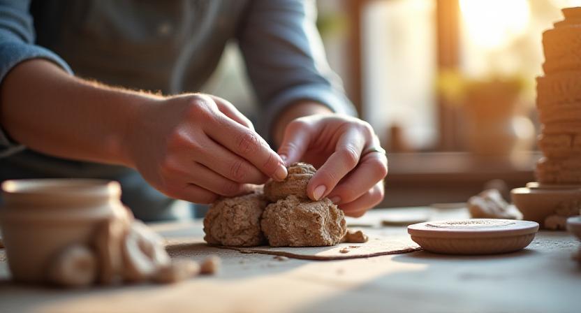 Dettaglio di mani artigiane al lavoro su una decorazione